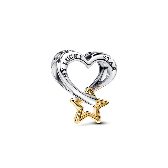 Charm Pandora in argento a forma di cuore con stella MISURA UNICA