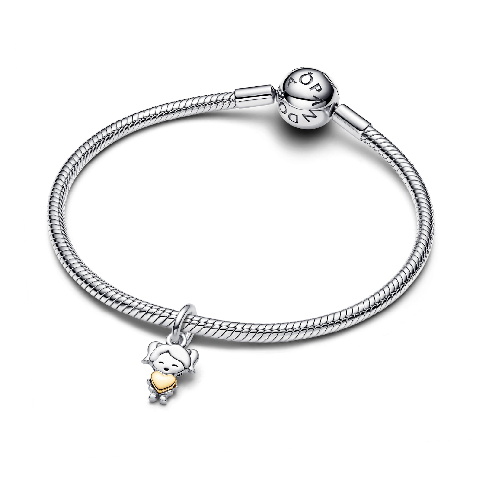 Charm Pandora in argento con bimba e cuore dorato MISURA UNICA