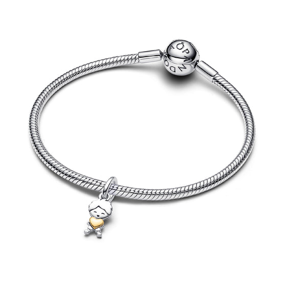 Charm Pandora in argento con bimbo e cuore dorato MISURA UNICA