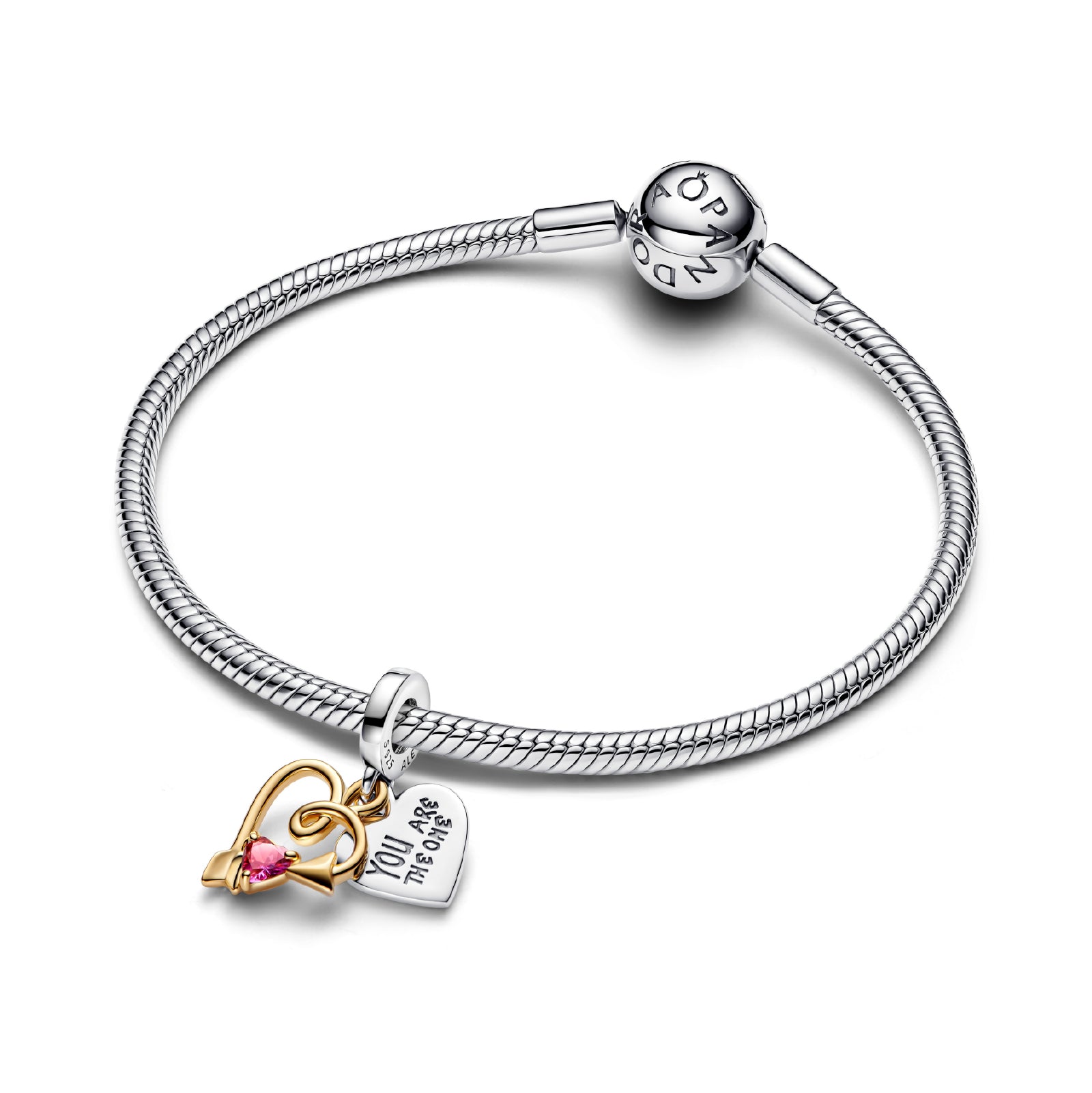 Charm doppio Pandora in argento forma di cuore con zircone MISURA UNICA