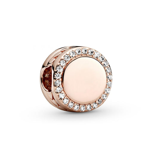 Charm a bottone Pandora placcato in oro rosa 14k con zirconi P.788747C01