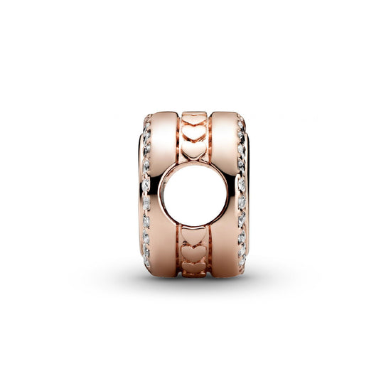 Charm a bottone Pandora placcato in oro rosa 14k con zirconi P.788747C01