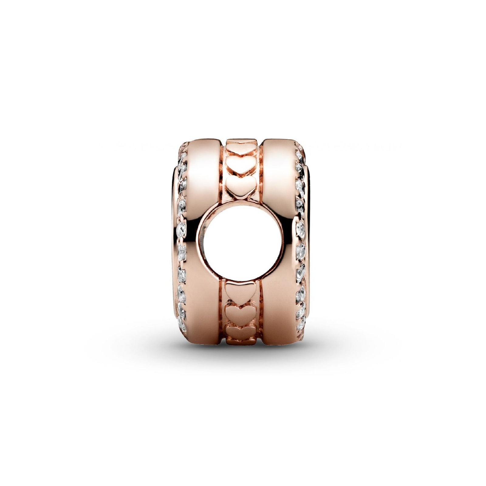 Charm a bottone Pandora placcato in oro rosa 14k con zirconi P.788747C01