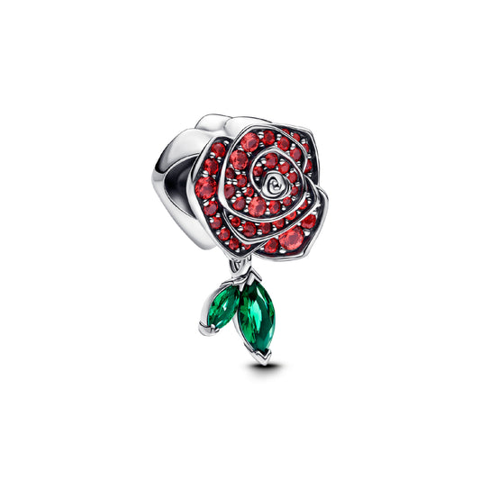 Charm Pandora in argento a rosa con cristalli rossi e verdi MISURA UNICA