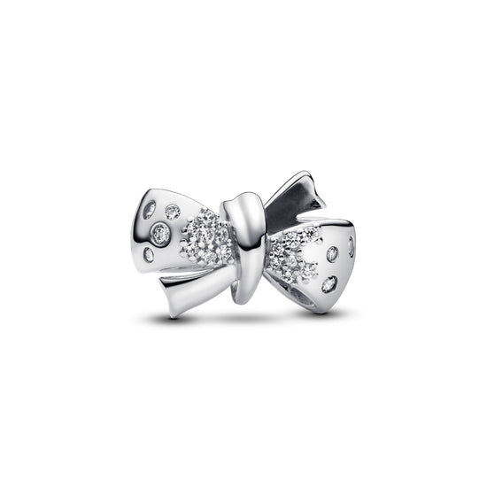 Charm Pandora in argento rodiato a fiocco con zirconi MISURA UNICA