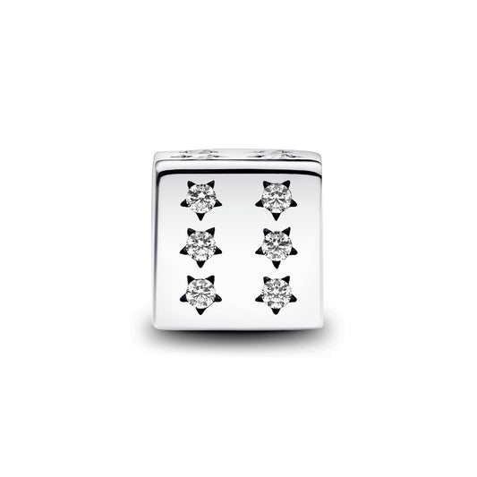 Charm Pandora in argento a forma di dado con zirconi MISURA UNICA