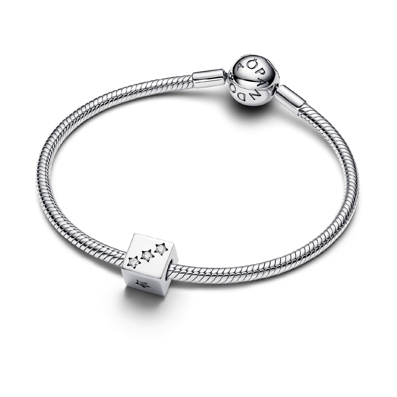 Charm Pandora in argento a forma di dado con zirconi MISURA UNICA