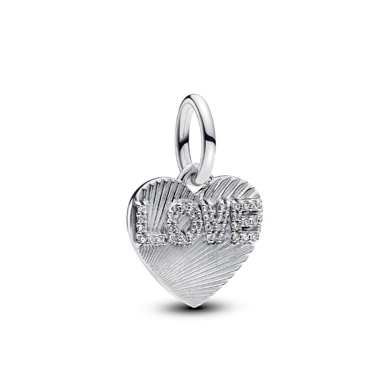 Charm Pandora argento a forma cuore con scritta LOVE MISURA UNICA