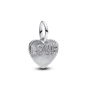 Charm Pandora argento a forma cuore con scritta LOVE MISURA UNICA