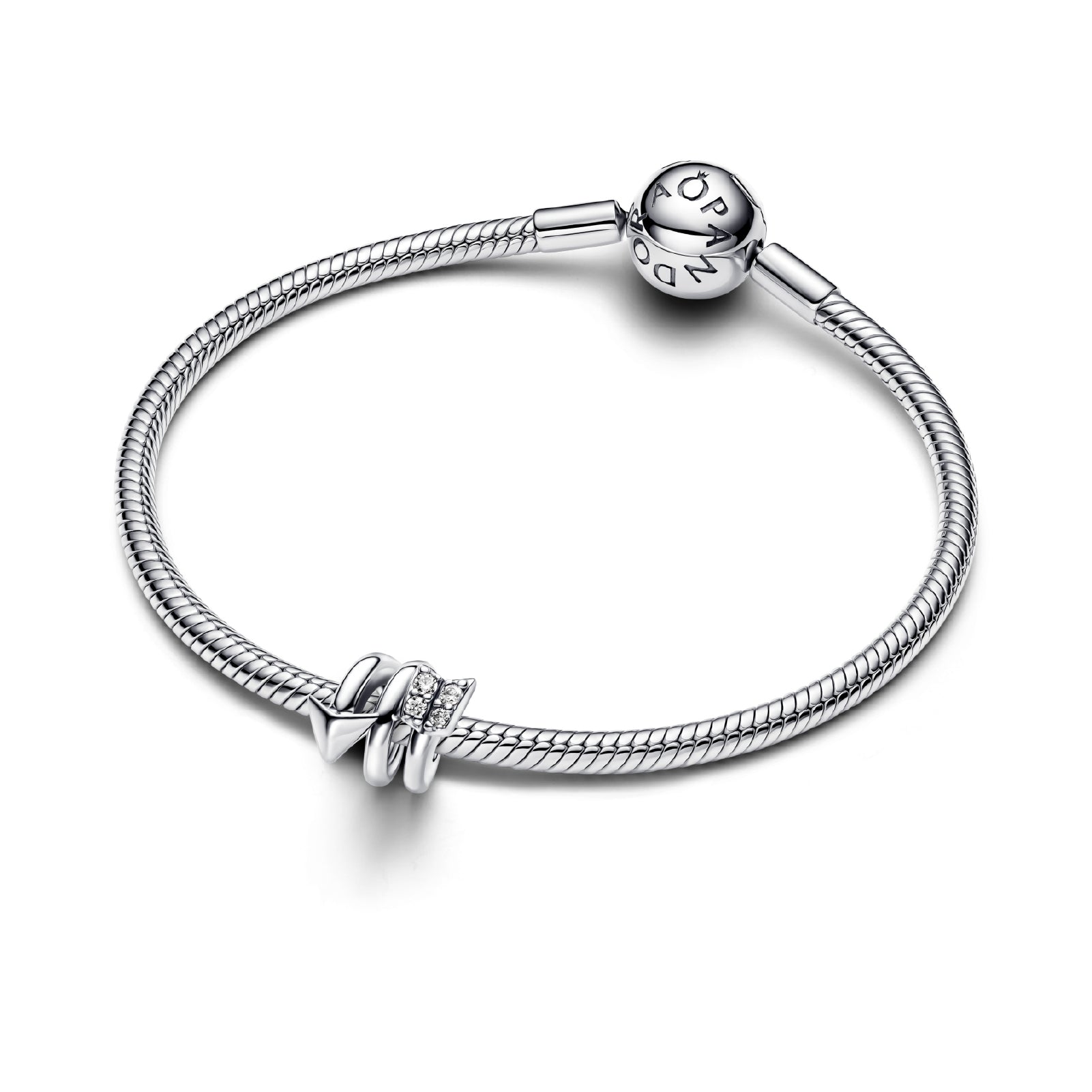 Charm Pandora in argento a freccia arrotolata con zirconi MISURA UNICA