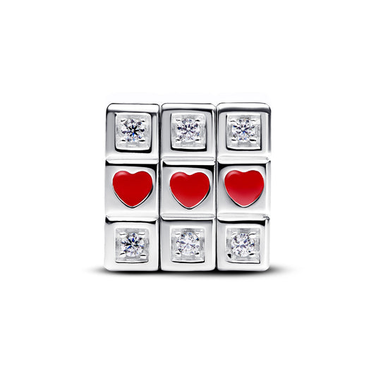 Charm Pandora in argento a cubo girevole con cuori e zirconi MISURA UNICA