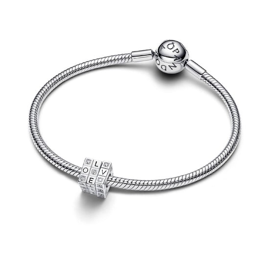 Charm Pandora in argento a cubo girevole con cuori e zirconi MISURA UNICA