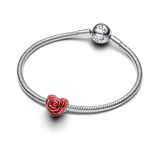 Charm Pandora argento a cuore smaltato con petali di rosa MISURA UNICA