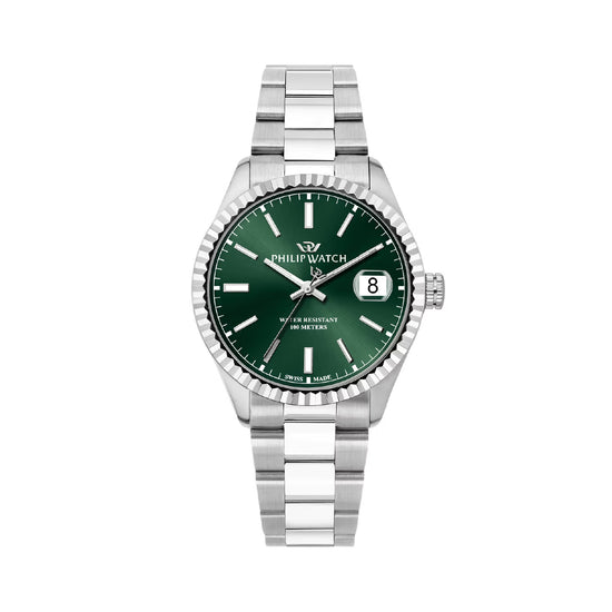 Orologio solo tempo Philip Watch in acciaio argento e verde MISURA UNICA