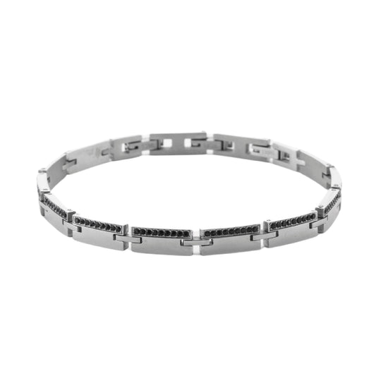 Bracciale Paciotti 4US in acciaio con zirconi neri da uomo Regolabile 18-22 cm