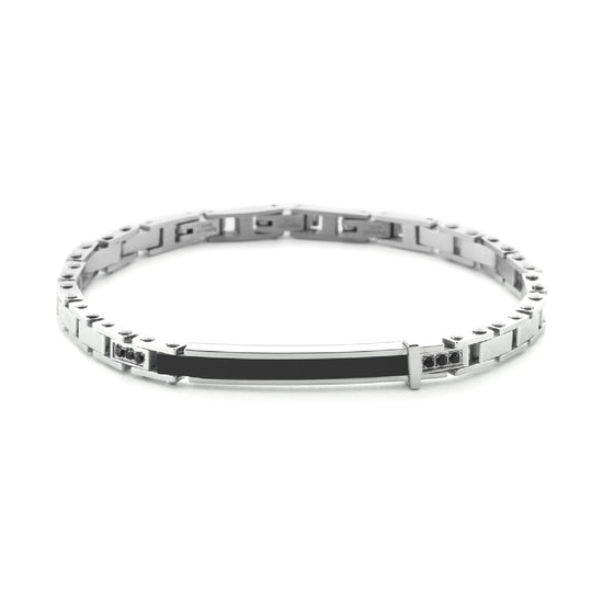 Bracciale Paciotti 4US in acciaio con targa e zirconi neri Regolabile 18-22 cm