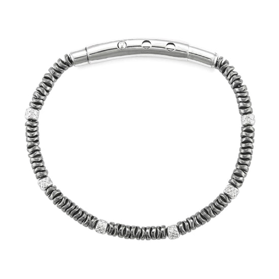 Bracciale Paciotti 4US in acciaio con ematite da uomo Regolabile 18-22 cm