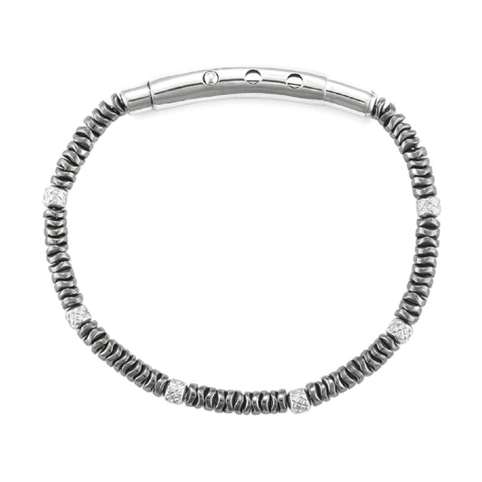 Bracciale Paciotti 4US in acciaio con ematite da uomo Regolabile 18-22 cm