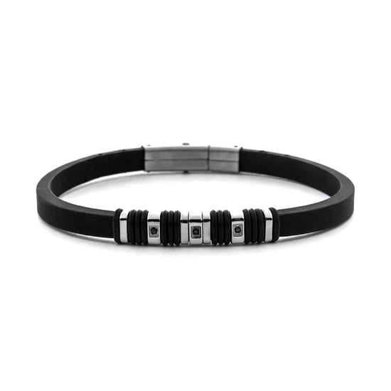 Bracciale in gomma da uomo Paciotti 4US con zirconi neri Regolabile 18-20 cm