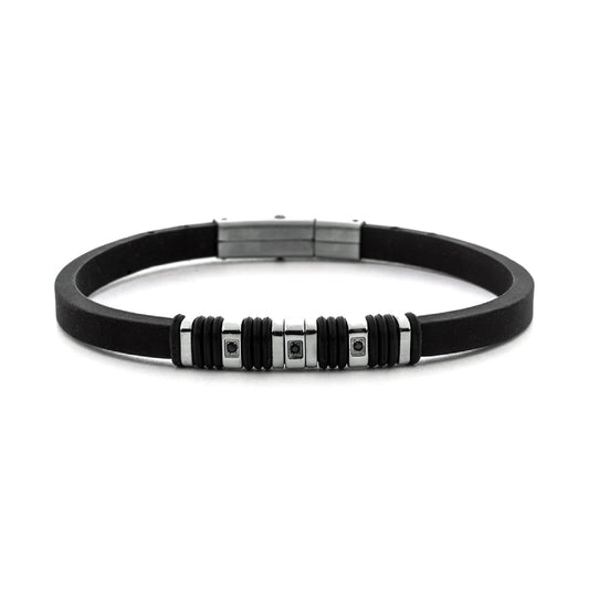 Bracciale in gomma da uomo Paciotti 4US con zirconi neri Regolabile 18-20 cm