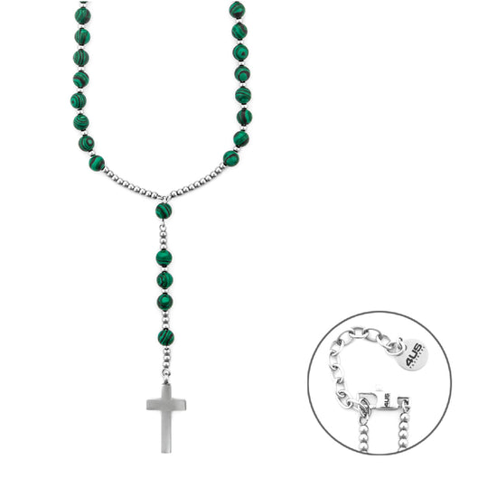 Collana rosario uomo Paciotti 4US in acciaio con malachite MISURA UNICA