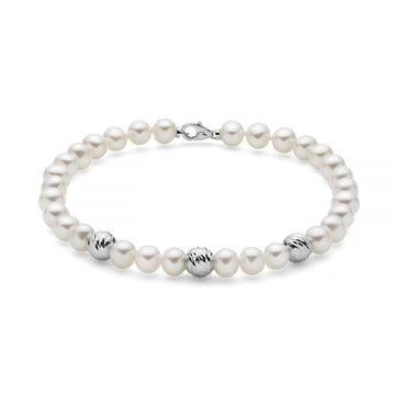 Bracciale donna Miluna Perle 375 oro bianco tre boule e perle 5/5,5