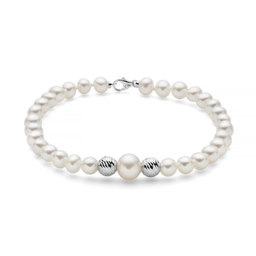 Bracciale donna Miluna Perle 375 oro bianco 2 boule e perle 5/5,6 e di 7,5/8