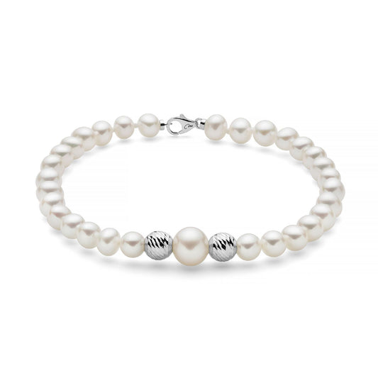 Bracciale donna Miluna Perle 375 oro bianco 2 boule e perle 5/5,6 e di 7,5/8