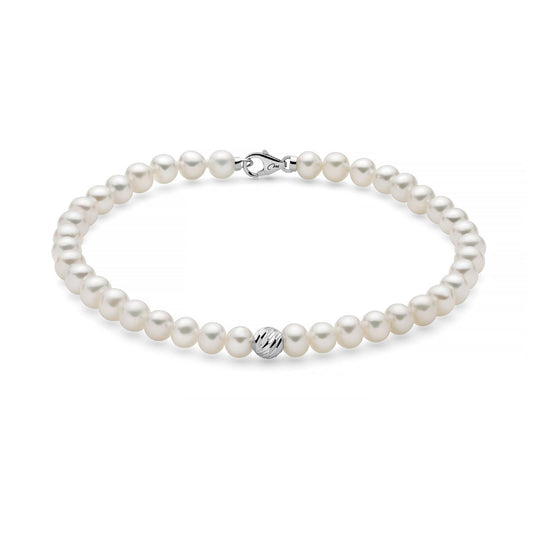 Bracciale donna Miluna Perle 375 oro bianco una boule e perle 4/4,5