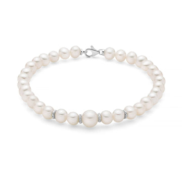 Bracciale donna Miluna Perle Boule e Fantasia oro bianco con perle e diamanti di 0,0168ct