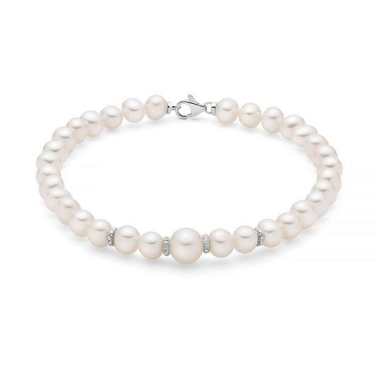 Bracciale donna Miluna Perle Boule e Fantasia oro bianco con perle e diamanti di 0,0168ct