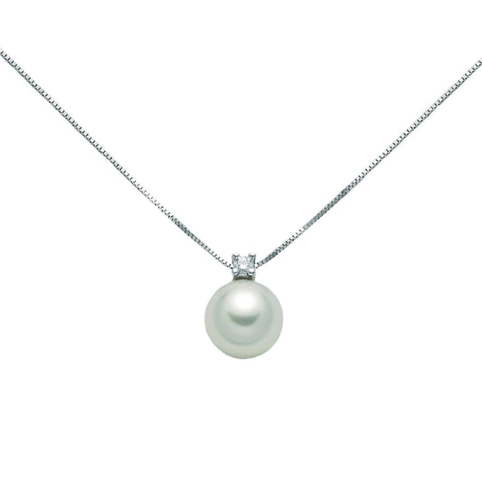 Collana donna Nimei in oro bianco perla Akoya 6-6,5mm e diamante 0,015ct