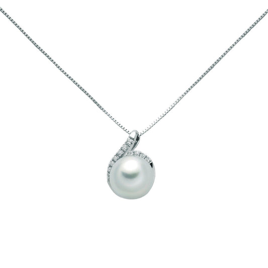 Collana donna Nimei Parure oro bianco perla 10/11mm e 11 diamanti 0,082ct