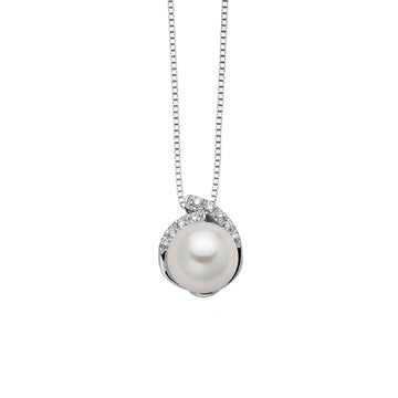 Collana donna Nimei in oro bianco perla Akoya 8-8,5mm e diamante 0,0515ct