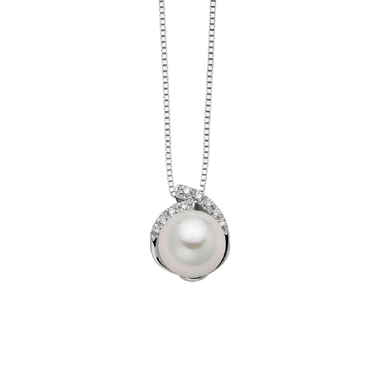 Collana donna Nimei in oro bianco perla Akoya 8-8,5mm e diamante 0,0515ct