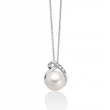 Collana donna Miluna Collier di Perle oro bianco diamante 0,04ct e perla 7,5/8