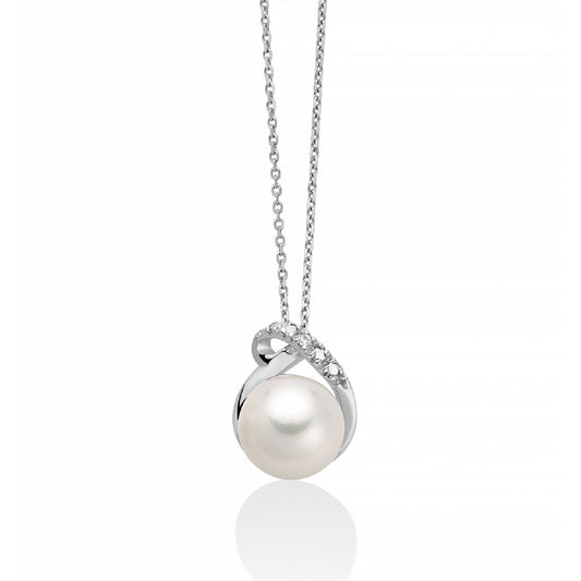 Collana donna Miluna Collier di Perle oro bianco diamante 0,04ct e perla 7,5/8