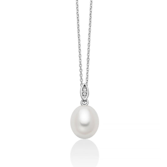 Collana donna Miluna Perle 375 oro bianco diamanti 0,0056ct perla di 7/7,5