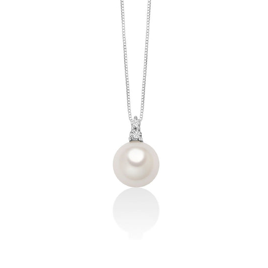 Collana donna Miluna Collier di Perle oro bianco 2 diamanti 0,06ct e perla 8/8,5