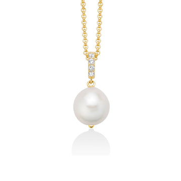 Collana donna Miluna Giochi di Perle argento dorato topazi bianchi 0,16ct perla 12/16