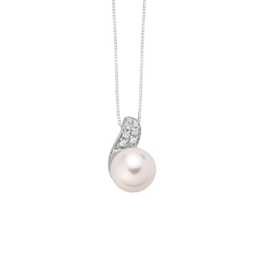 Collana donna Nimei in oro bianco perla Akoya 8-8,5mm e diamante 0,043ct