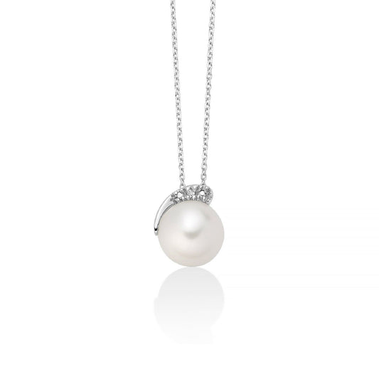 Collana donna Miluna Collier di Perle oro bianco un diamante 0,004ct e perla 8/8,5