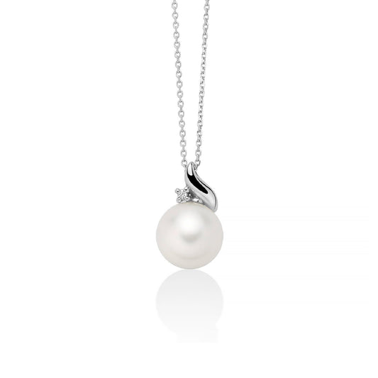 Collana donna Miluna Collier di Perle oro bianco un diamante 0,007ct e perla 8/8,6