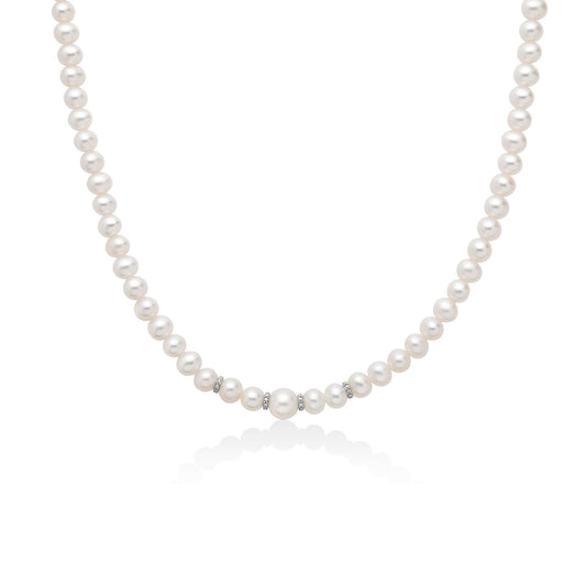 Collana donna Miluna Perle Boule e Fantasia oro bianco, perle e diamanti 0,0168ct