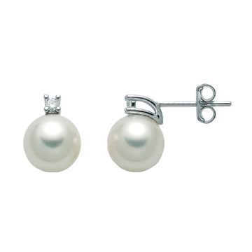 Orecchini donna Nimei oro bianco perle Akoya 6-6,5mm e diamanti di 0,02ct