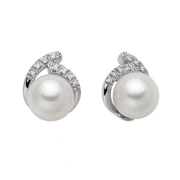 Orecchini donna Nimei oro bianco perle Akoya 7,5/8mm e diamanti di 0,078ct