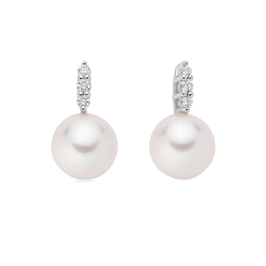 Orecchini donna Nimei oro bianco perle Akoya 7/7,5mm e diamanti di 0,07ct