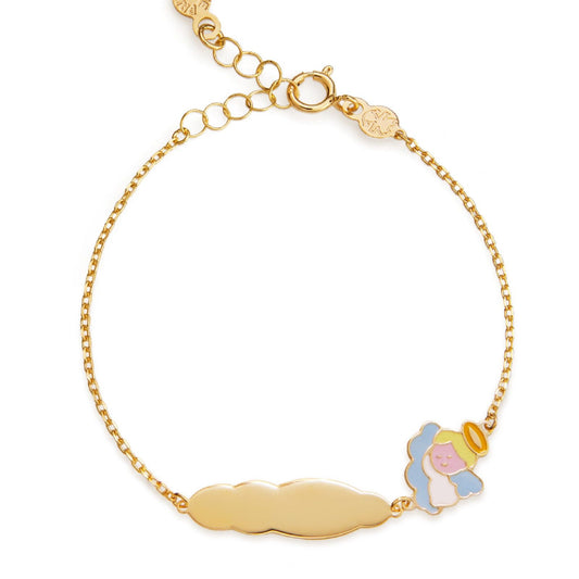 Bracciale bambino leBebé Primegioie in oro con angelo multicolor e targhetta PMG180-1