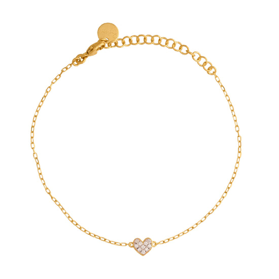 Bracciale donna Rue Des Mille argento dorato con cuore pavé Regolabile 16-20 cm