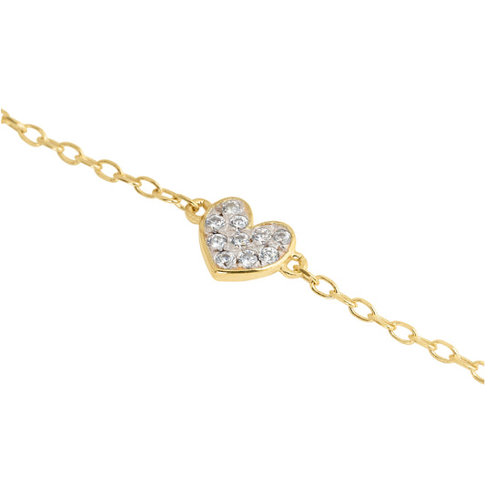 Bracciale donna Rue Des Mille argento dorato con cuore pavé Regolabile 16-20 cm